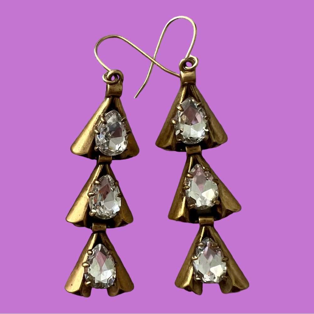 J. Crew Earrings, gold with diamond gems